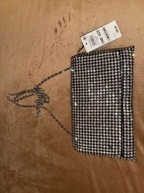 INC International Concepts Crystal Mesh Chain Clutch - Silver/Black